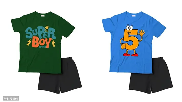 Fabulous Multicoloured Cotton Printed T-Shirts with Shorts For Boys Pack Of 2