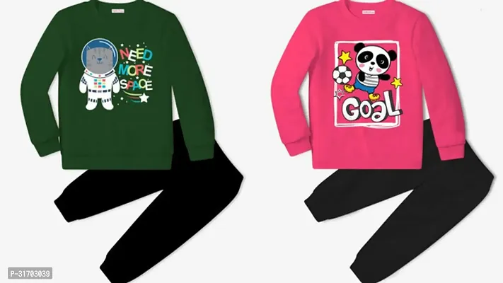 Stylish Multicoloured Cotton T-Shirts With Trousers For Kids Combo Of 2