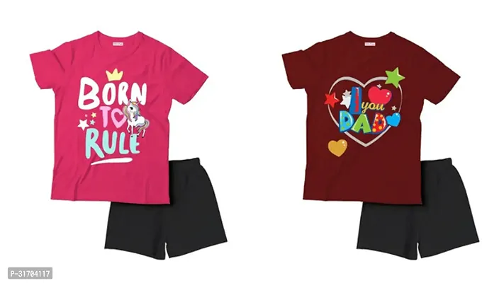 Fabulous Multicoloured Cotton Printed T-Shirts with Shorts For Boys Pack Of 2-thumb0