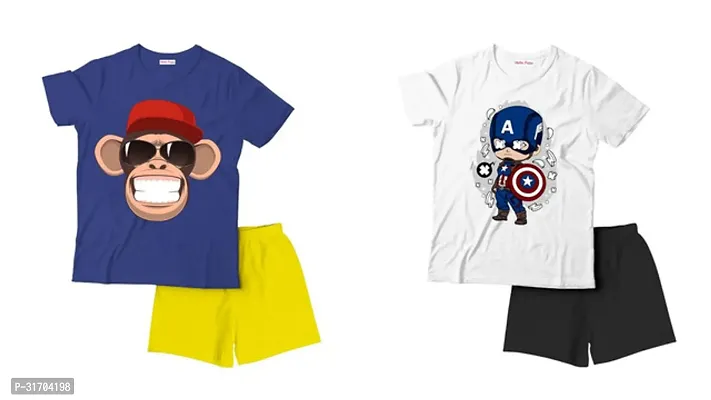 Fabulous Multicoloured Cotton Printed T-Shirts with Shorts For Boys Pack Of 2