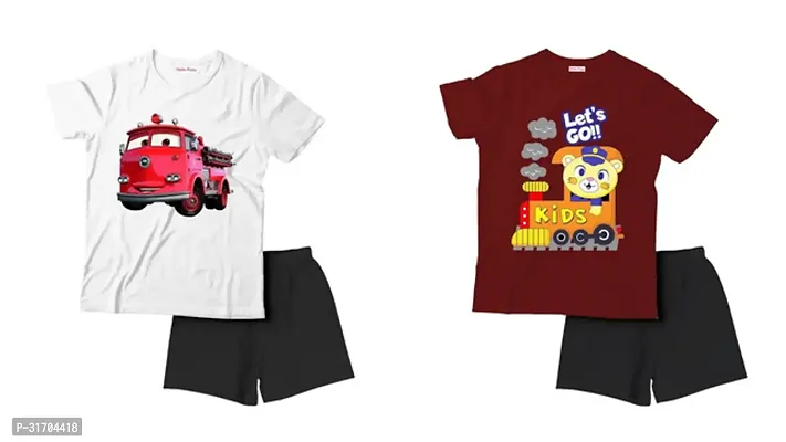 Fabulous Multicoloured Cotton Printed T-Shirts with Shorts For Boys Pack Of 2