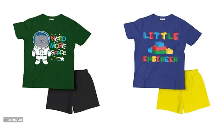 Fabulous Multicoloured Cotton Printed T-Shirts with Shorts For Boys Pack Of 2-thumb0