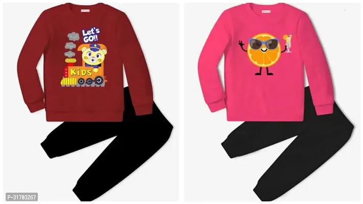 Stylish Multicoloured Cotton T-Shirts With Trousers For Kids Combo Of 2-thumb0