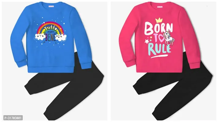 Stylish Multicoloured Cotton T-Shirts With Trousers For Kids Combo Of 2