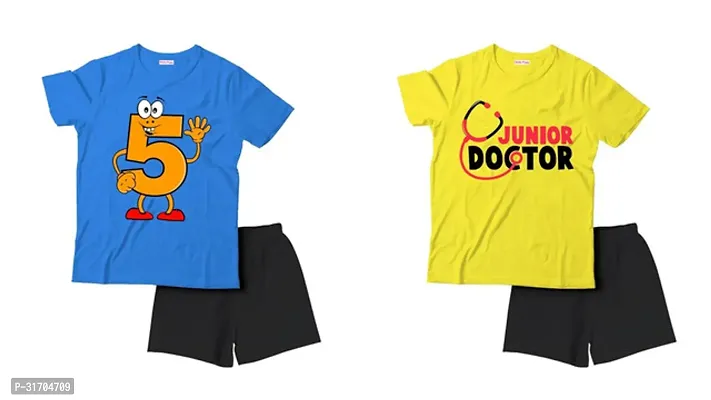 Fabulous Multicoloured Cotton Printed T-Shirts with Shorts For Boys Pack Of 2-thumb0