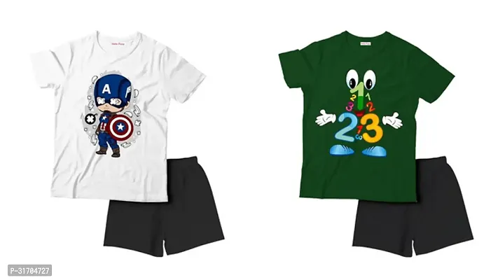 Fabulous Multicoloured Cotton Printed T-Shirts with Shorts For Boys Pack Of 2-thumb0