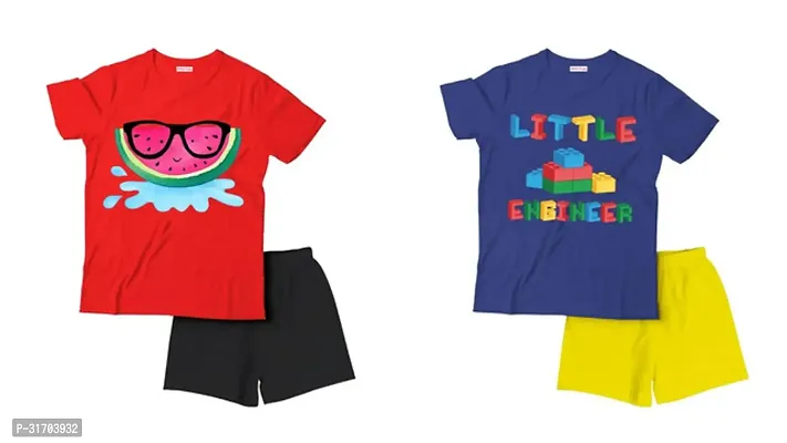 Fabulous Multicoloured Cotton Printed T-Shirts with Shorts For Boys Pack Of 2