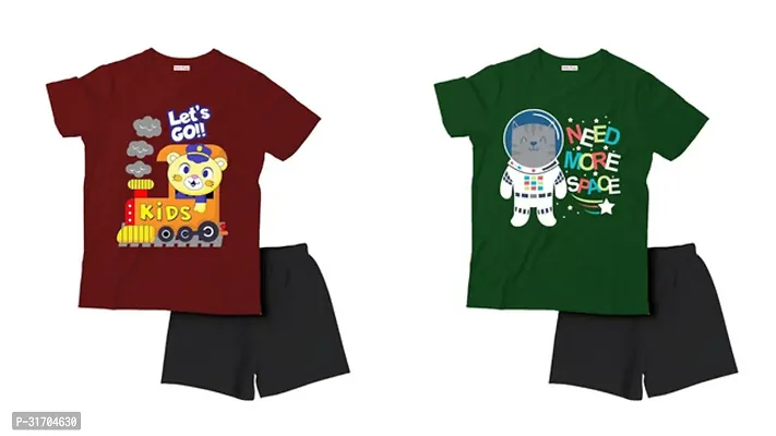 Fabulous Multicoloured Cotton Printed T-Shirts with Shorts For Boys Pack Of 2-thumb0