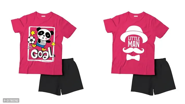 Fabulous Pink Cotton Printed T-Shirts with Shorts For Boys Pack Of 2