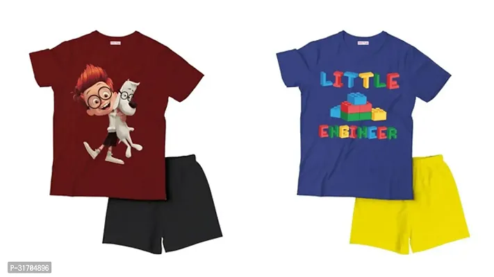 Fabulous Multicoloured Cotton Printed T-Shirts with Shorts For Boys Pack Of 2