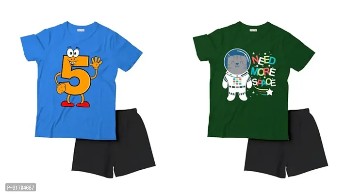 Fabulous Multicoloured Cotton Printed T-Shirts with Shorts For Boys Pack Of 2-thumb0