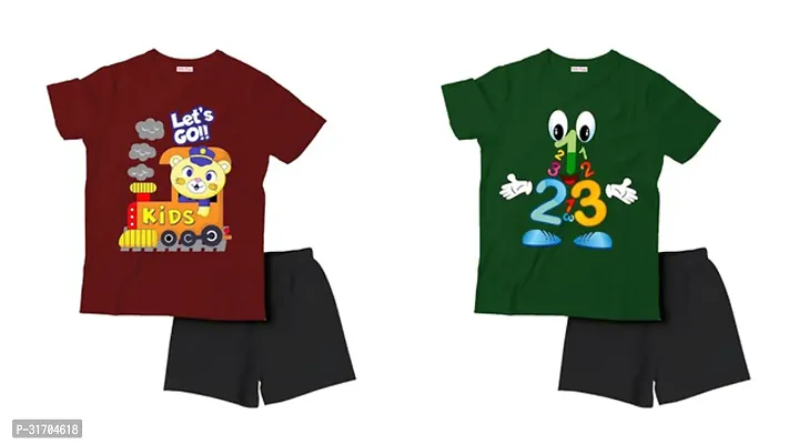 Fabulous Multicoloured Cotton Printed T-Shirts with Shorts For Boys Pack Of 2-thumb0