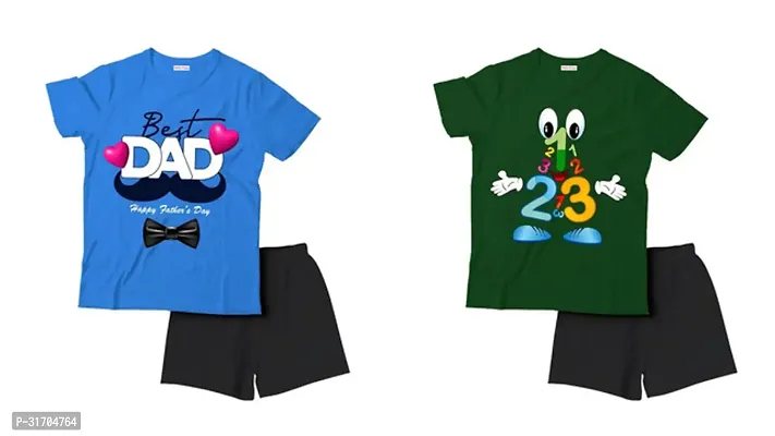 Fabulous Multicoloured Cotton Printed T-Shirts with Shorts For Boys Pack Of 2-thumb0