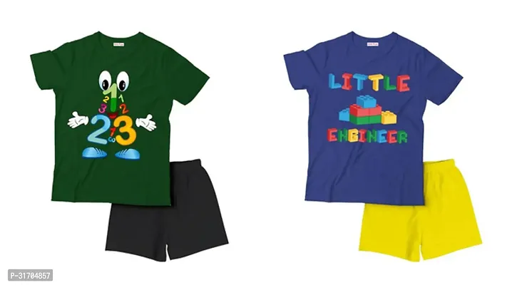 Fabulous Multicoloured Cotton Printed T-Shirts with Shorts For Boys Pack Of 2-thumb0