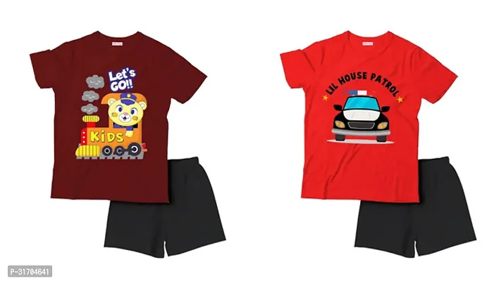 Fabulous Multicoloured Cotton Printed T-Shirts with Shorts For Boys Pack Of 2-thumb0