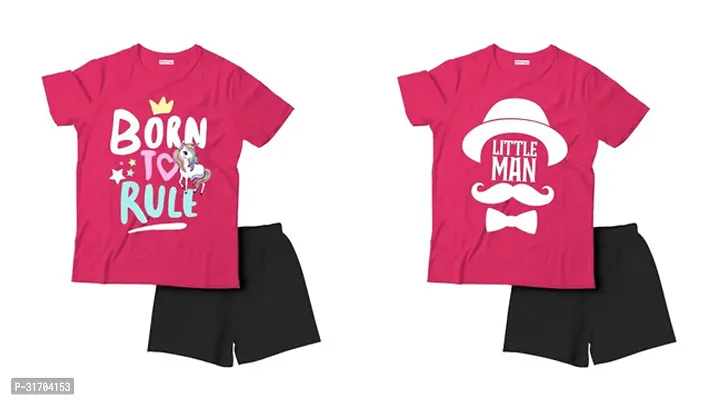 Fabulous Pink Cotton Printed T-Shirts with Shorts For Boys Pack Of 2-thumb0