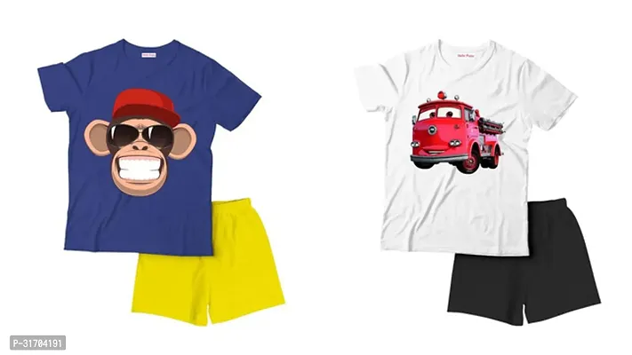 Fabulous Multicoloured Cotton Printed T-Shirts with Shorts For Boys Pack Of 2-thumb0