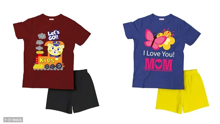 Fabulous Multicoloured Cotton Printed T-Shirts with Shorts For Boys Pack Of 2-thumb0