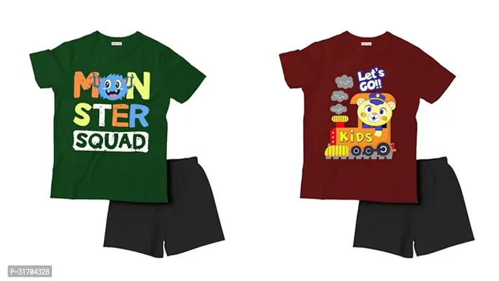 Fabulous Multicoloured Cotton Printed T-Shirts with Shorts For Boys Pack Of 2-thumb0