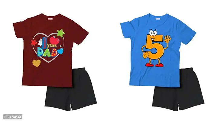 Fabulous Multicoloured Cotton Printed T-Shirts with Shorts For Boys Pack Of 2