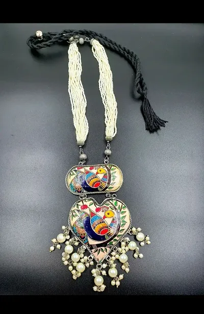 Hand Painted Necklace with Artificial Beads