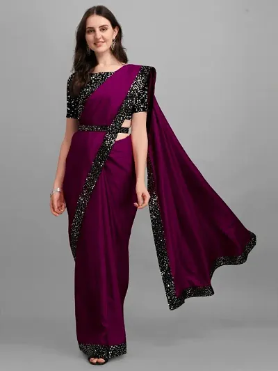 Stylish Lycra Blend Saree With Blouse Piece For Women