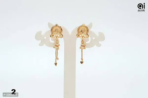 Golden Metal Garnet Jhumkas Earrings For Women