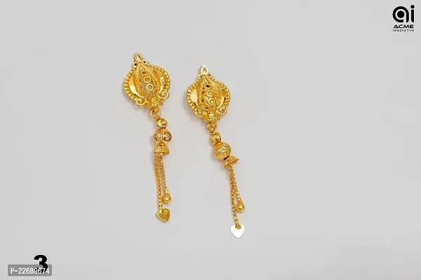 Golden Metal Garnet Jhumkas Earrings For Women