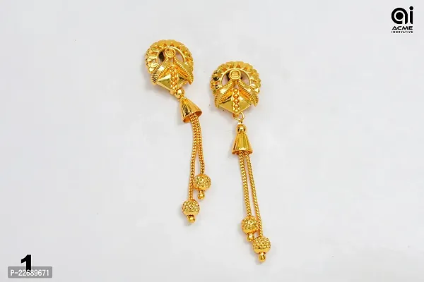 Golden Metal Garnet Jhumkas Earrings For Women-thumb0
