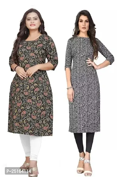 Stylish Crepe Multicoloured Printed Kurta For Women Combo Of 2 Pack