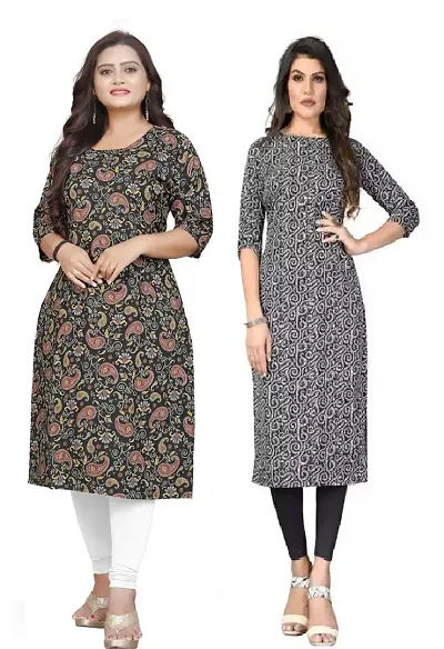 Stylish Straight Crepe Printed Kurti - Pack Of 2