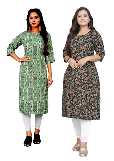 Stylish Straight Crepe Printed Kurti - Pack Of 2