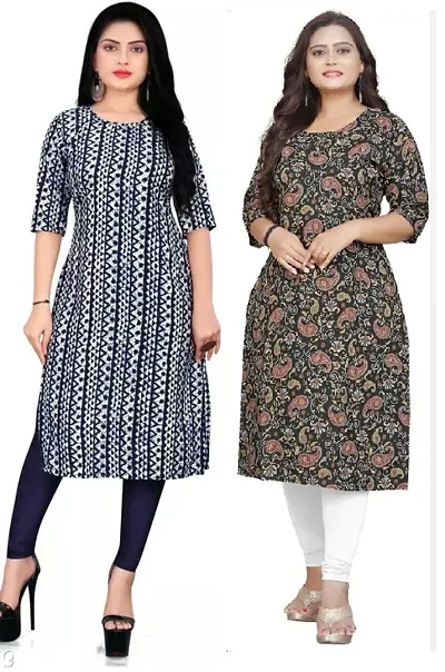 Elegant Multicoloured Stylish Crepe Printed Kurti - Pack of 2