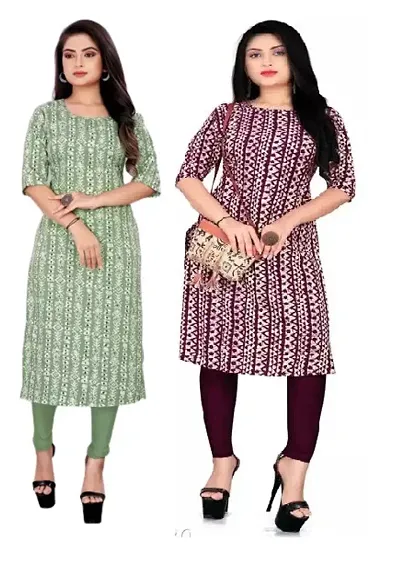 Elegant Multicoloured Stylish Crepe Printed Kurti - Pack of 2