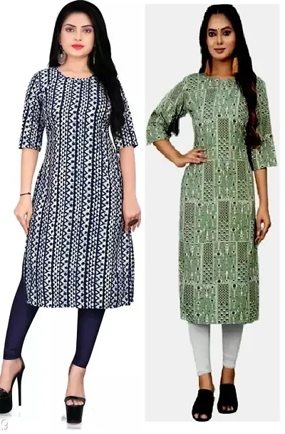 Elegant Multicoloured Stylish Crepe Printed Kurti - Pack of 2