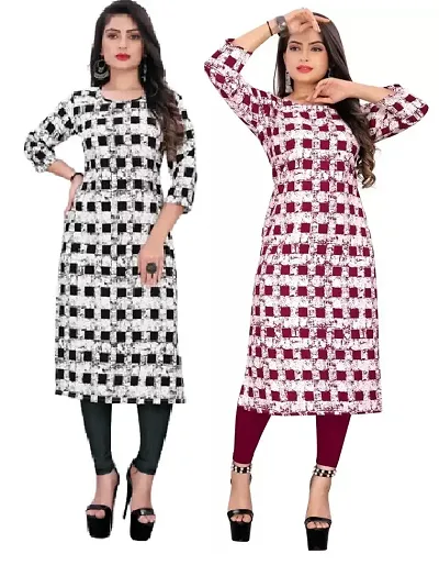 Elegant Multicoloured Stylish Crepe Printed Kurti - Pack of 2