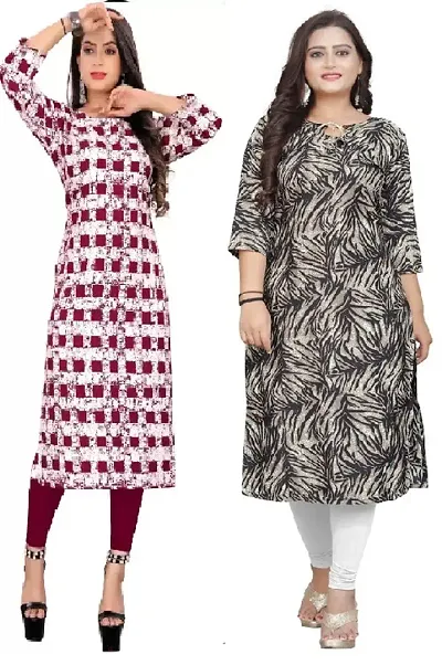 Elegant Multicoloured Stylish Crepe Printed Kurti - Pack of 2