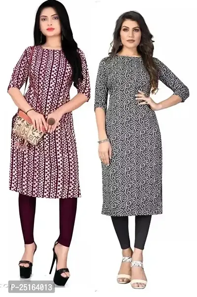 Stylish Crepe Multicoloured Printed Kurta For Women Combo Of 2 Pack-thumb0