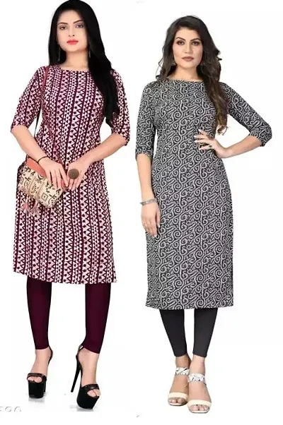 Elegant Multicoloured Stylish Crepe Printed Kurti - Pack of 2