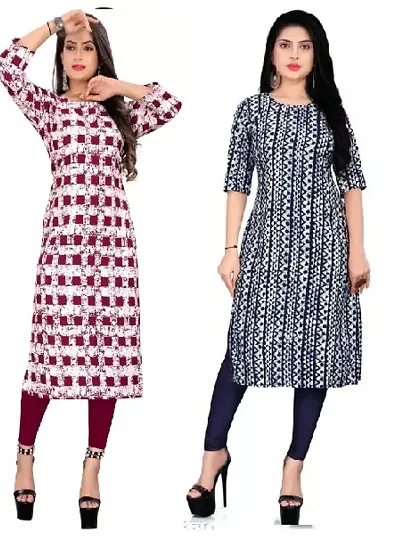 Elegant Multicoloured Stylish Crepe Printed Kurti - Pack of 2