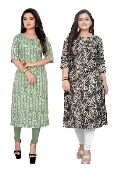 Elegant Multicoloured Stylish Crepe Printed Kurti - Pack of 2