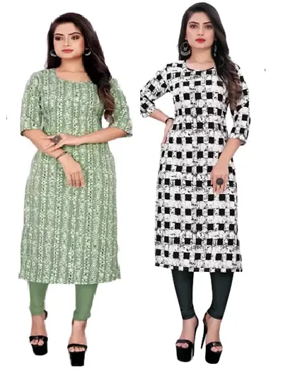 Elegant Multicoloured Stylish Crepe Printed Kurti - Pack of 2