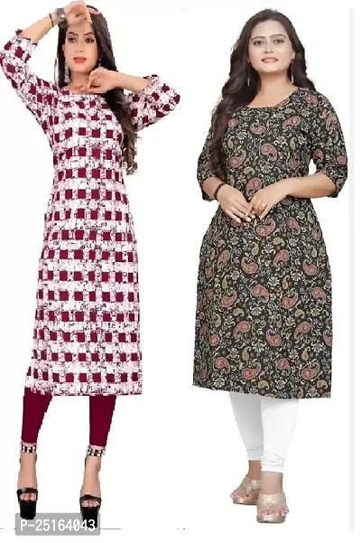 Stylish Crepe Multicoloured Printed Kurta For Women Combo Of 2 Pack