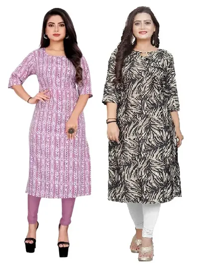 Elegant Multicoloured Stylish Crepe Printed Kurti - Pack of 2