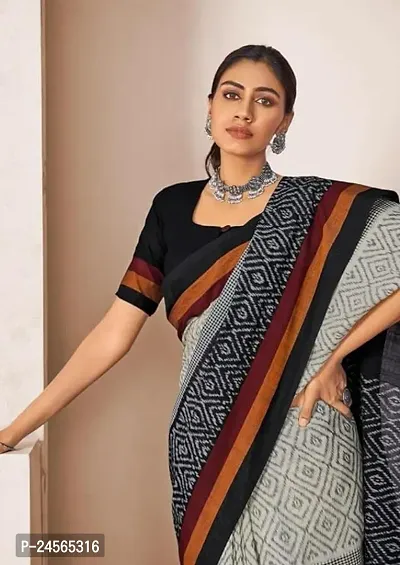 Beautiful Cotton Printed Daily Wear Saree with Blouse piece for Women-thumb0