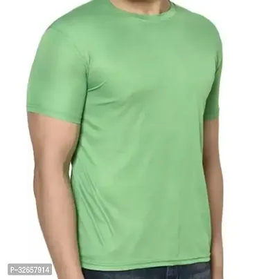 Stylish Green Polyester Blend Solid Round Neck Tees For Men-thumb0