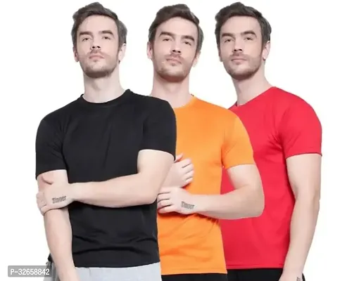 Stylish Multicoloured Polyester Solid Round Neck Tees For Men Pack Of 3-thumb0