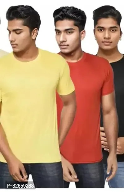 Stylish Multicoloured Polyester Solid Round Neck Tees For Men Pack Of 3-thumb0