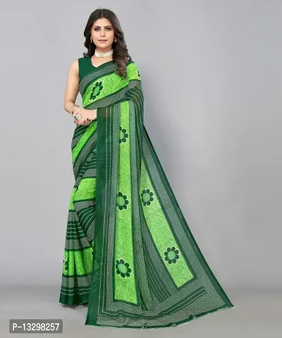 Stylish Silk Cotton Green Printed Saree With Blouse Piece-thumb0