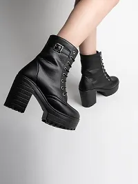 Trendy Strappy Buckle Ankle Black Boots for Women and Girls-thumb1